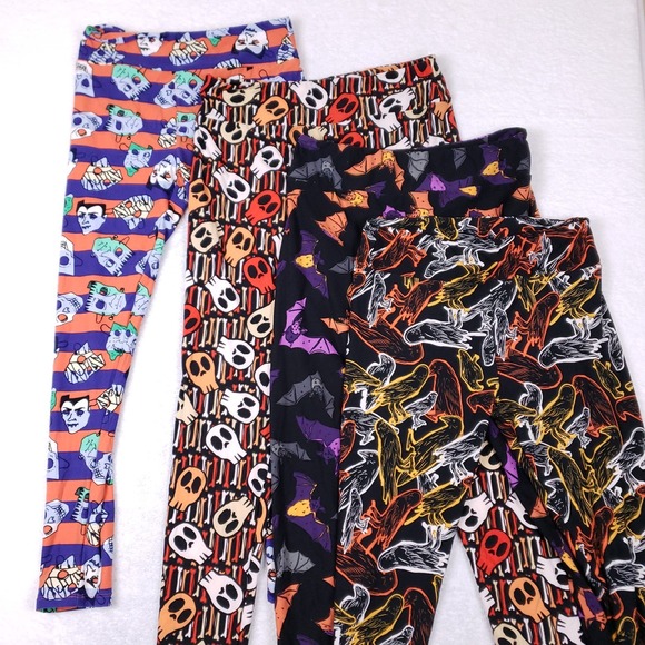 LuLaRoe Halloween Leggings Bundle 4 Pair TC TC2 Ghost Bat Monster Print Stretch - Picture 1 of 14